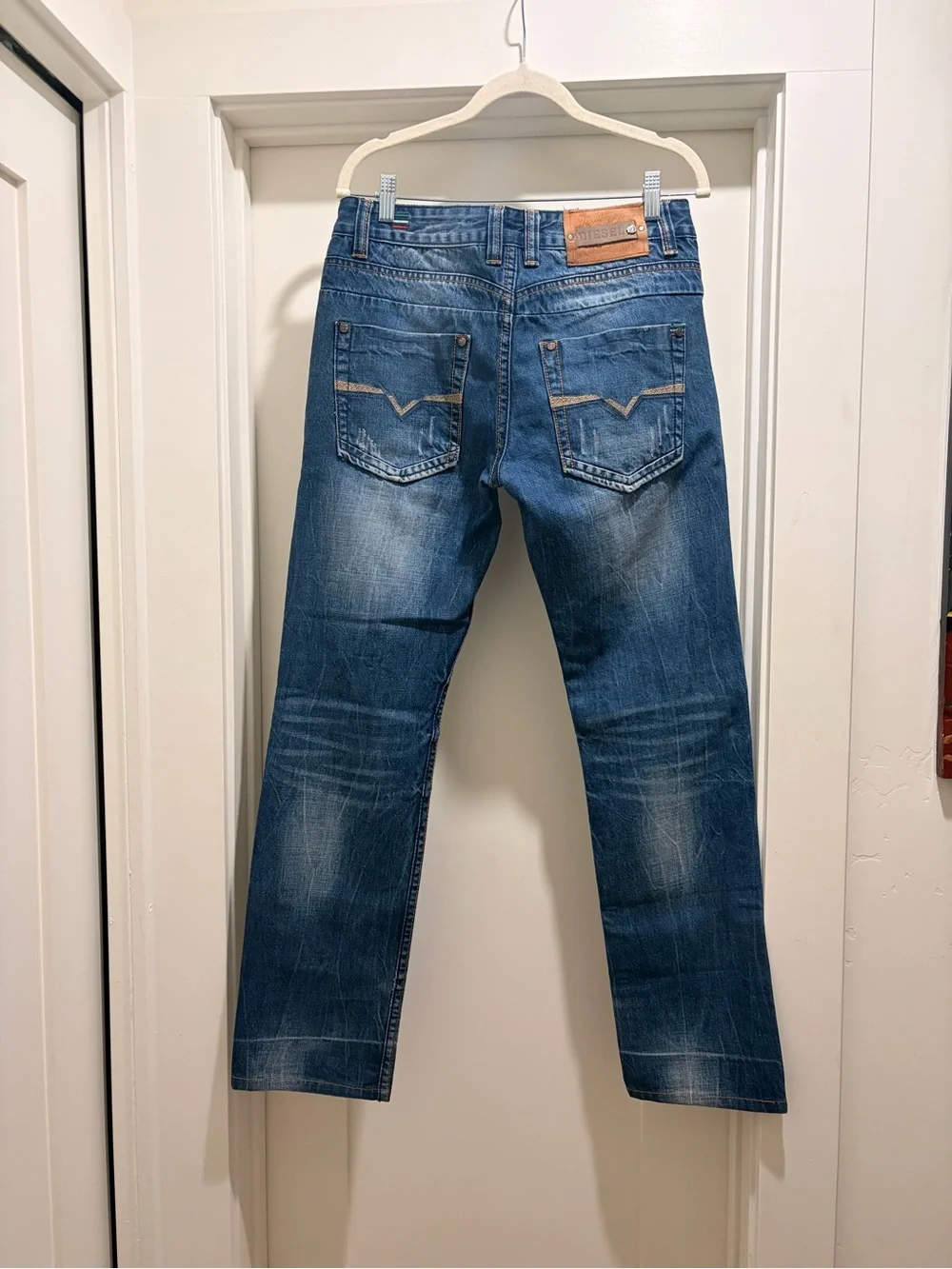 Diesel Italian Denim Blue Distressed Straight-Leg Jeans